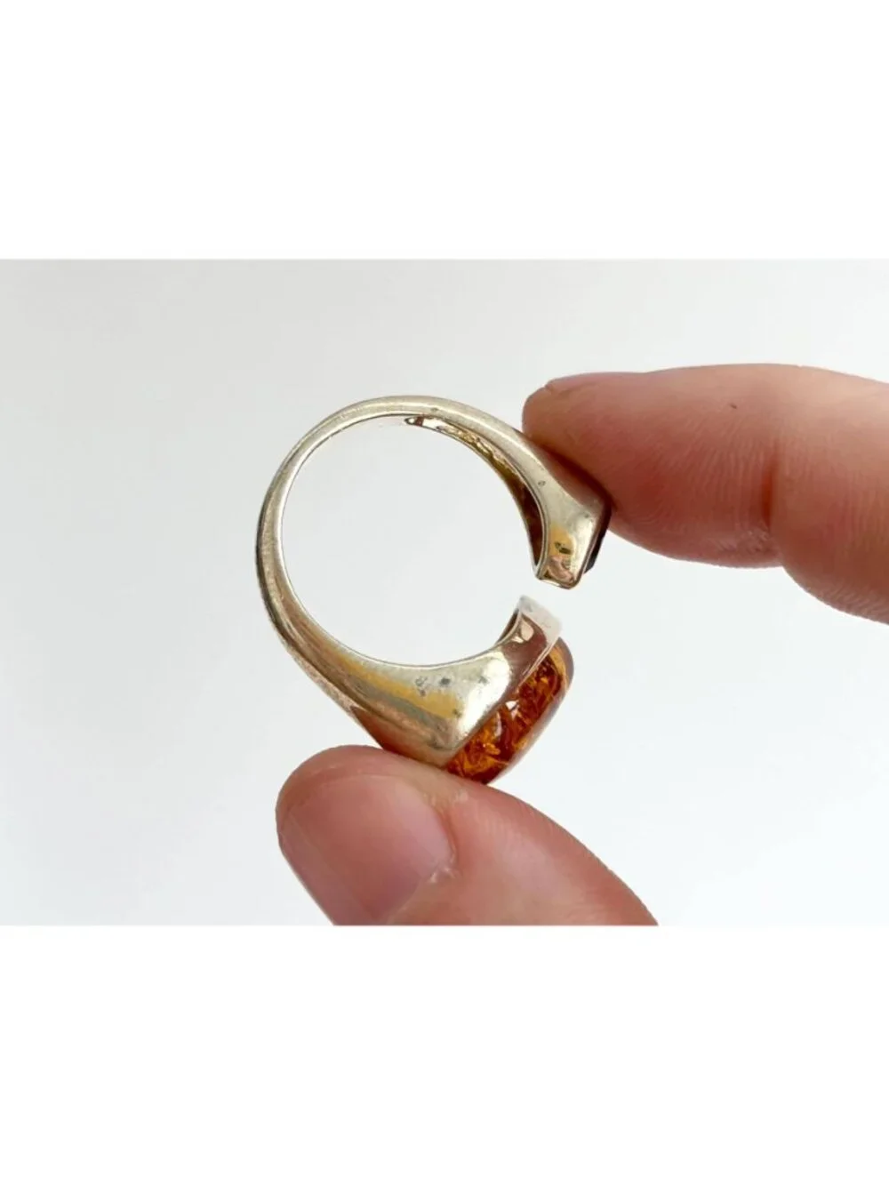 Modernist Baltic Amber Citrine Open Shank Sterling Silver 925 Vintage Ring sz 8